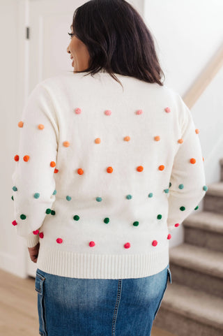 Candy Buttons Pom Detail Sweater - Fashion Are Us, LLC