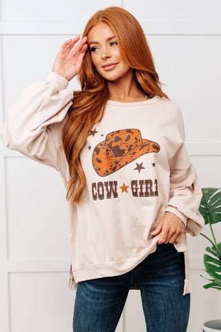 Cow Girl Graphic Pullover in Stone - Fashion Are Us, LLC