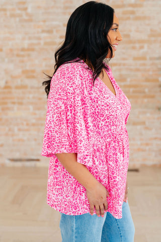 Dreamer Peplum Top in Pink Leopard - Fashion Are Us, LLC