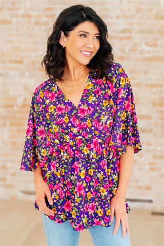 Dreamer Peplum Top in Purple and Pink Floral - Fashion Are Us, LLC