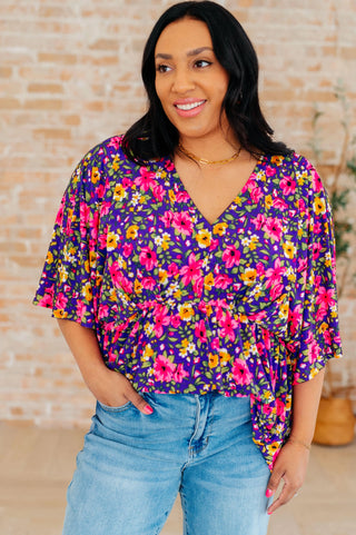 Dreamer Peplum Top in Purple and Pink Floral - Fashion Are Us, LLC