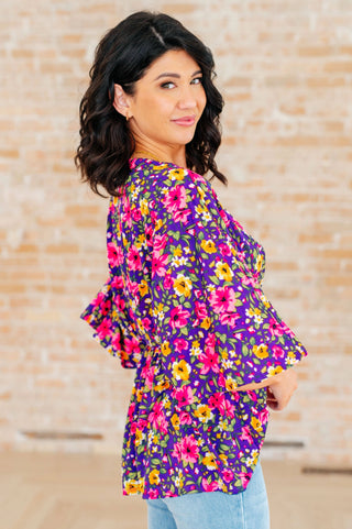 Dreamer Peplum Top in Purple and Pink Floral - Fashion Are Us, LLC