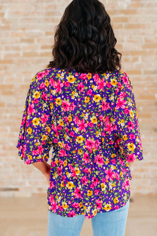 Dreamer Peplum Top in Purple and Pink Floral - Fashion Are Us, LLC