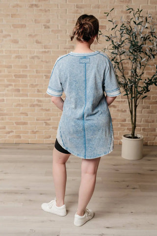 Earthy Chic Mineral Wash Mini Dress in Denim - Fashion Are Us, LLC