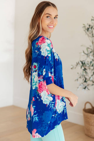 Essential Blouse in Royal and Pink Floral - Fashion Are Us, LLC