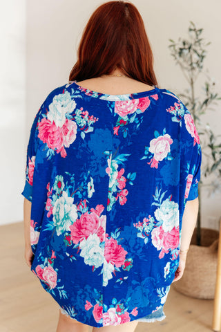 Essential Blouse in Royal and Pink Floral - Fashion Are Us, LLC