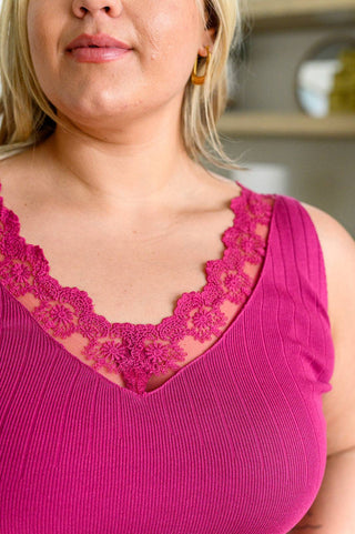 I Can Love You Better Lace Trim Tank in Berry - Fashion Are Us, LLC