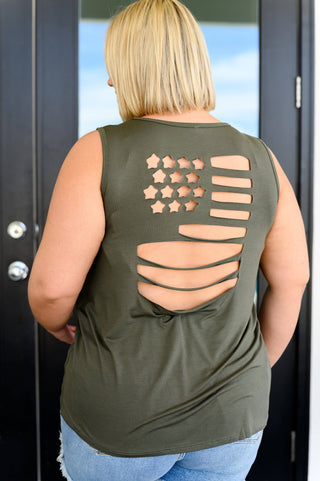 Land of the Free Tank in Olive - Fashion Are Us, LLC