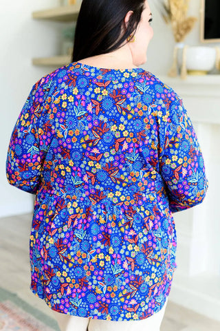 Lizzy Babydoll Top in Royal Retro Floral - Fashion Are Us, LLC