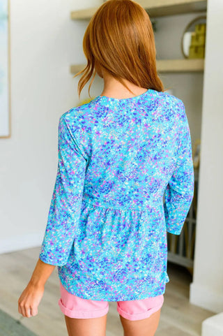 Lizzy Babydoll Top in Teal Brushstrokes - Fashion Are Us, LLC