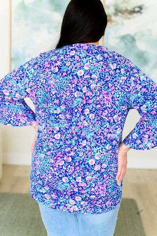 Lizzy Bell Sleeve Top in Navy and Pink Floral - Fashion Are Us, LLC