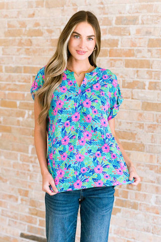 Lizzy Cap Sleeve Top in Mint and Lavender Floral - Fashion Are Us, LLC