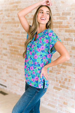 Lizzy Cap Sleeve Top in Mint and Lavender Floral - Fashion Are Us, LLC