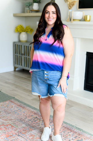 Lizzy Tank Top in Blue and Pink Haze - Fashion Are Us, LLC