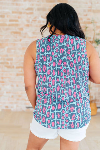 Lizzy Tank Top in Mint and Pink Leopard - Fashion Are Us, LLC