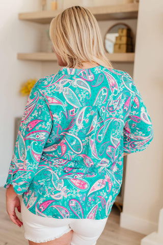 Lizzy Top in Aqua and Pink Paisley - Fashion Are Us, LLC