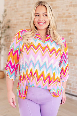 Lizzy Top in Orange Multi Chevron - Fashion Are Us, LLC