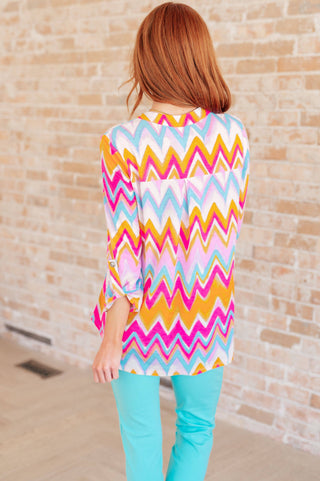 Lizzy Top in Orange Multi Chevron - Fashion Are Us, LLC