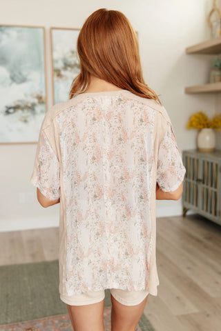 Mention Me Floral Accent Top in Toasted Almond - Fashion Are Us, LLC