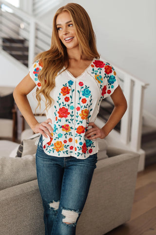 Rose Garden Embroidered Blouse - Fashion Are Us, LLC