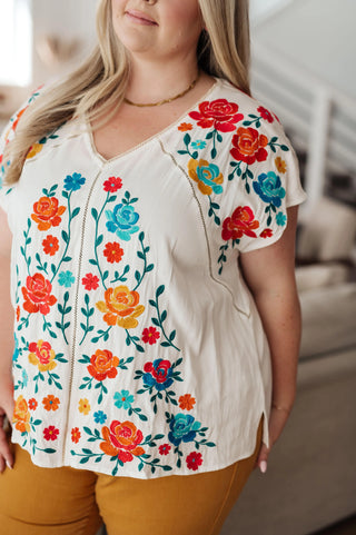 Rose Garden Embroidered Blouse - Fashion Are Us, LLC