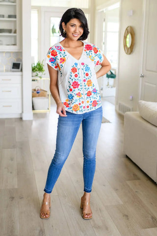 Rose Garden Embroidered Blouse - Fashion Are Us, LLC