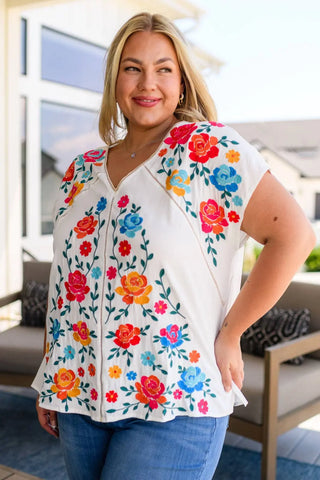 Rose Garden Embroidered Blouse - Fashion Are Us, LLC