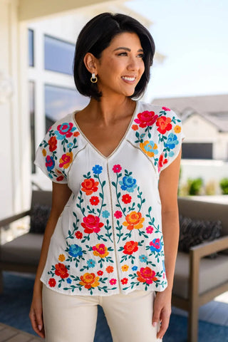 Rose Garden Embroidered Blouse - Fashion Are Us, LLC