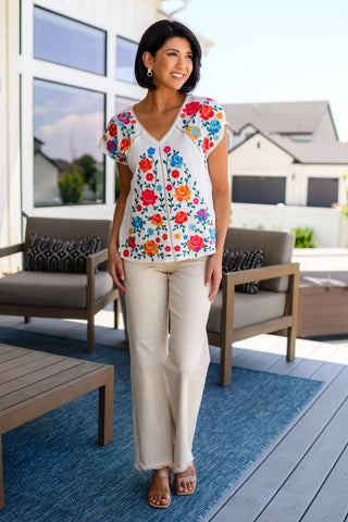 Rose Garden Embroidered Blouse - Fashion Are Us, LLC