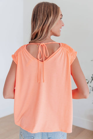 Ruched Cap Sleeve Top in Neon Orange - Fashion Are Us, LLC