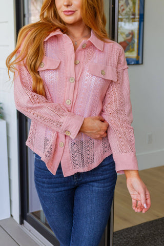 Sweeter Than Nectar Lace Button Down in Rose - Fashion Are Us, LLC