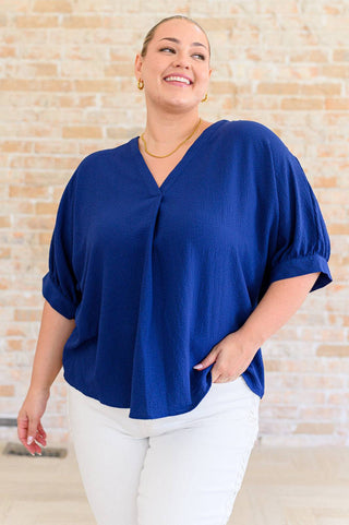 Up For Anything V-Neck Blouse in Navy - Fashion Are Us, LLC