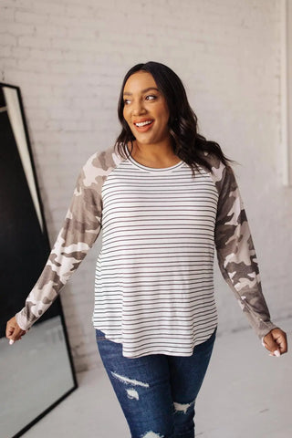 Camo & Stripes Raglan Top - Fashion Are Us, LLC