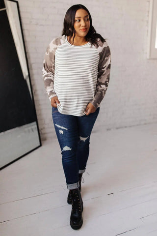 Camo & Stripes Raglan Top - Fashion Are Us, LLC