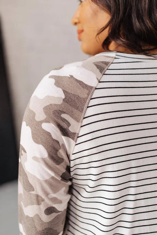 Camo & Stripes Raglan Top - Fashion Are Us, LLC