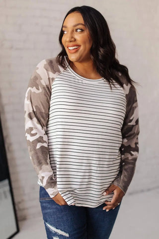 Camo & Stripes Raglan Top - Fashion Are Us, LLC