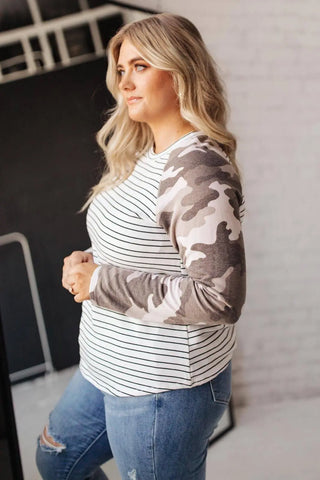 Camo & Stripes Raglan Top - Fashion Are Us, LLC