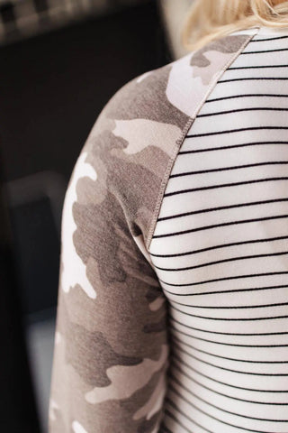 Camo & Stripes Raglan Top - Fashion Are Us, LLC