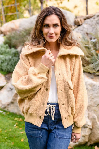 Don't Stress Oversized Collar Sherpa Jacket In Taupe - Fashion Are Us, LLC