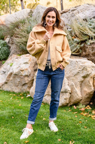 Don't Stress Oversized Collar Sherpa Jacket In Taupe - Fashion Are Us, LLC