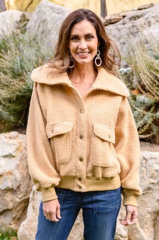 Don't Stress Oversized Collar Sherpa Jacket In Taupe - Fashion Are Us, LLC