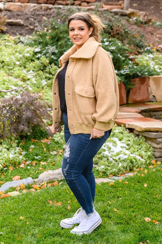 Don't Stress Oversized Collar Sherpa Jacket In Taupe - Fashion Are Us, LLC