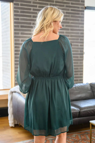 Front And Center Balloon Sleeve Dress in Green - Fashion Are Us, LLC