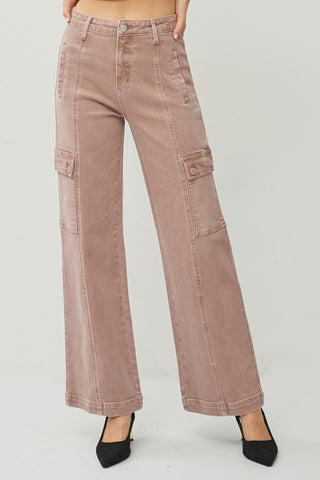 RISEN Full Size High Rise Wide Leg Cargo Jeans Trendsi