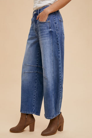 Annie Wear Mid Rise Barrel Leg Jeans with Pockets Trendsi