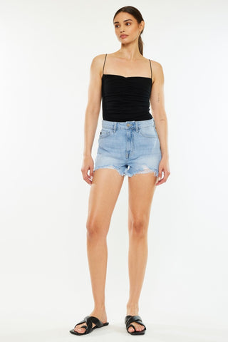 Kancan Raw Hem Distressed High Waist Denim Shorts Trendsi