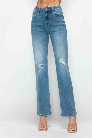 bytos Full Size Distressed High Rise Straight Jeans Trendsi