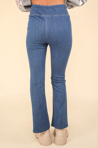 VERY J Washed Denim Stretchy Crossover Waist Leggings Trendsi