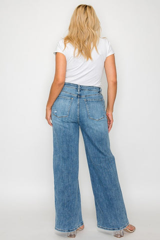 bytos Full Size High Rise Wide Leg Jeans with Pockets Trendsi