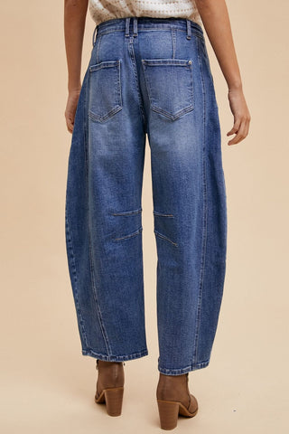 Annie Wear Mid Rise Barrel Leg Jeans with Pockets Trendsi